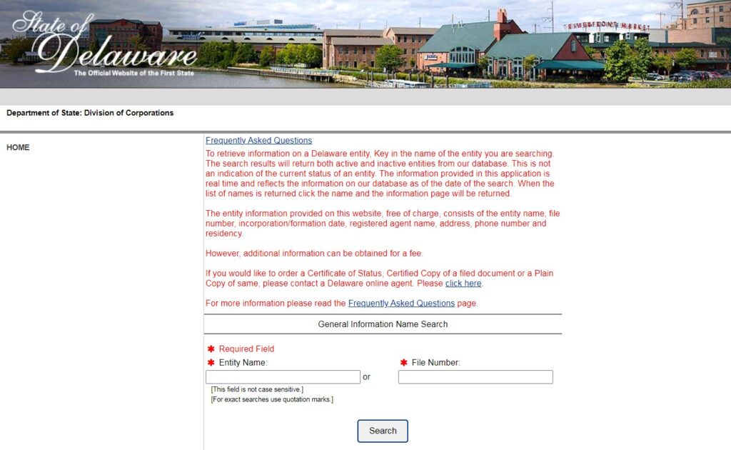 Delaware C Corp Search Website